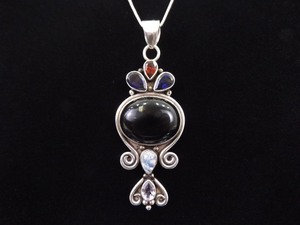 .925 Sterling Silver Onyx, Amethyst, Garnet, and Labradorite Pendant Necklace
