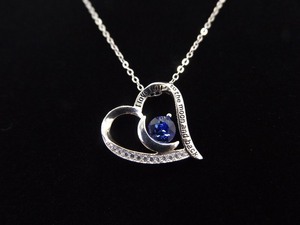 .925 Sterling Silver I Love You to The Moon and Back Blue Zirconia Crystal Heart Pendant Necklace