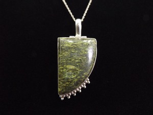 .925 Sterling Silver Green Jasper Pendant Necklace