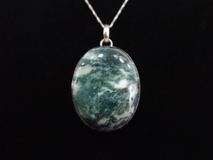 .925 Sterling Silver Green Jasper Pendant Necklace