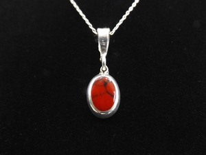 .925 Sterling Silver Red Jasper Cabochon Pendant Necklace