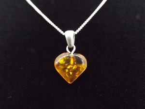 .925 Sterling Silver Orange Amber Heart Pendant Necklace