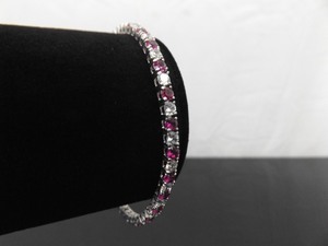 .925 Sterling Silver Pink Sapphire Crystal Bracelet Size 7.25