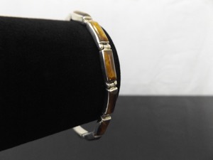 .925 Sterling Silver Tigers Eye Bracelet Size 7.5