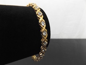 .925 Sterling Silver Hugs and Kisses Crystal Vermeil Bracelet Size 7.25