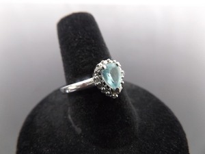 .925 Sterling Silver Diamond Accented Pear Cut Topaz Ring Size 8