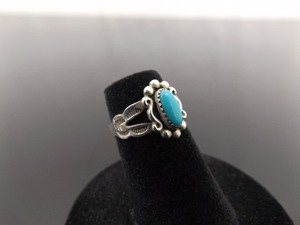 .925 Sterling Silver Navajo Sleeping Beauty Cabochon Turquoise Ring Size 3.75