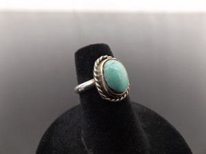 .925 Sterling Silver Navajo Bisbee Turquoise Cabochon Ring Size 4.5