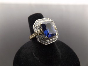 .925 Sterling Silver Sapphire Zirconia Crystal Ring Size 6