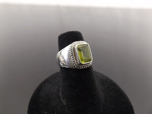 .925 Sterling Silver Emerald Cut Peridot Ring Size 5.5