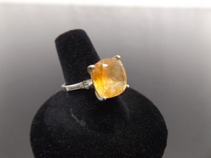 .925 Sterling Silver Orange Aurora Crystal Ring Size 7