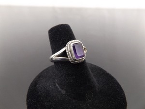 .925 Sterling Silver Emerald Cut Amethyst Ring Size 6.5