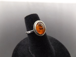 .925 Sterling Silver Amber Cabochon Butterfly Ring Size 4.5