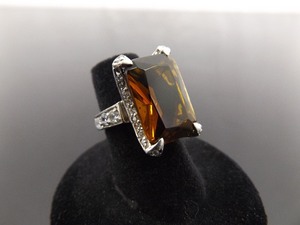 .925 Sterling Silver Emerald Cut Smokey Quartz Cocktail Ring Size 5.5