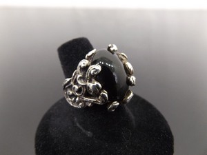 .925 Sterling Silver Black Onyx Designed Cocktail Ring Size 7.25
