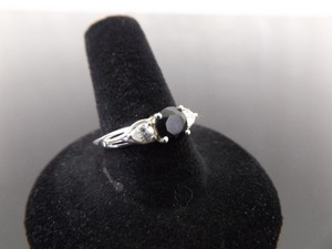 .925 Sterling Silver Black Onyx and Crystal Ring Size 9