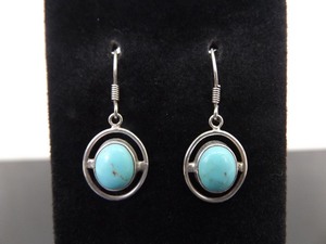 .925 Sterling Silver Sleeping Beauty Cabochon Dangle Hook Earrings