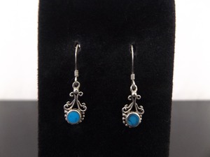 .925 Sterling Silver Inlayed Howlite Dangle Hook Earrings