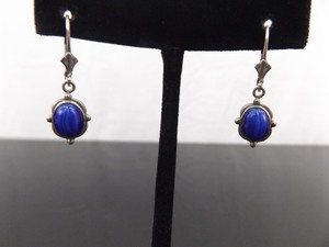 .925 Sterling Silver Blue Chrysoberyl Dangle Hook Latch Earrings