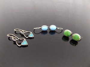 3 Pairs of .925 Sterling Silver Opal and Turquoise Earrings