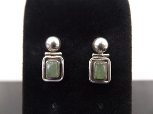 .925 Sterling Silver Green Jade Cabochon Post Earrings