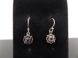 .925 Sterling Silver Amethyst Hook Earrings