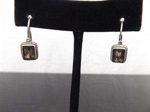 .925 Sterling Silver Smokey Quartz Latch Hook Earrings