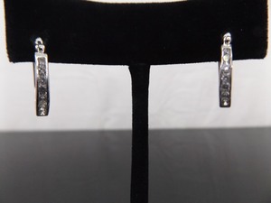 .925 Sterling Silver Zirconia Crystal Hoop Hinged Post Latch Earrings