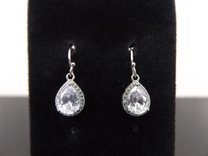 .925 Sterling Silver Pear Cut Zirconia Crystal Hook Earrings