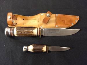 lot 34 image: Solingen Knives (Germany) and Leather Sheath - Carved Deer
