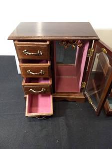 lot 61 image: Wooden Jewelry Armoire Box 11 Jewelry Box Glass Door