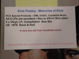 lot 59 image: Elvis Presley - Memories of Elvis - A Lasting Tribute to the King of Rock n Roll - 1978 - 5 LPsVinyl Records