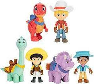 lot 51 image: Dino Ranch 6-Figure Pack - Jon and Blitz, Min and Clover, Miguel and Tango - Three 3 Dino Ranchers and Three 4 Dinos, Plus Fence Pieces - Toys for Kids Featuring Your Favorite Pre-Westoric Ranchers