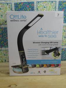 lot 7 image: OttLite LED Desk Lamp with Clock and Wireless Charging Station