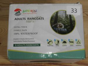 lot 33 image: Reusable Rain Poncho Clear Ponchos for Adults (8 Pack)