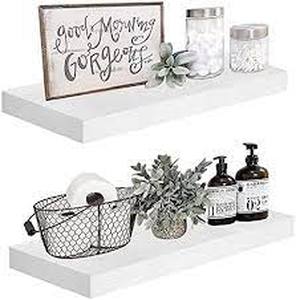 lot 88 image: QEEIG White Floating Shelves Wall Shelf 24 inches Long Modern Bathroom Bedroom Kitchen Living Room Wall Mounted 24 x 9 inch Set of 2 (008-60W)