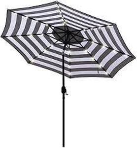 lot 93 image: Blissun 9 ft Solar Umbrella 32 LED Lighted Patio Umbrella Table Market Umbrella with Tilt and Crank Outdoor Umbrella for Garden, Deck, Backyard, Pool and Beach (Black and White)