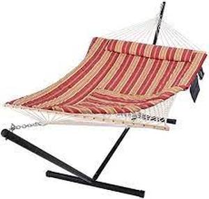 lot 94 image: SUNCREAT Hammocks Portable Hammock, 2 Person Heavy Duty for Bedroom, Backyard, Patio, Balcony, Red Stripe