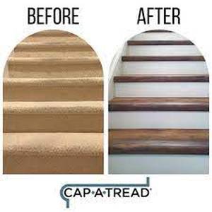 lot 12 image: Cap A Tread Walton Oak 47 in. Length x 12-18 in. Deep x 1-1116 in. Height Vinyl Overlay to Cover Stairs 1 in. T (4 Caps Total)