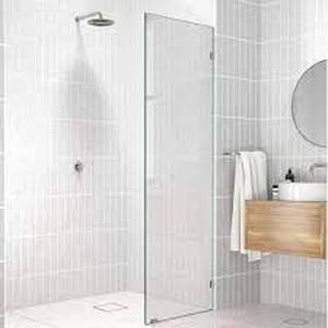 lot 46 image: 34.25 in. x 80 in. Frameless Fixed Glass Shower Door in Brushed Nickel