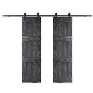 lot 47 image: COAST SEQUOIA INC Castle 48 in. x 84 in. Carbon Gray DIY Knotty Wood Double Sliding Barn Door with Hardware Kit