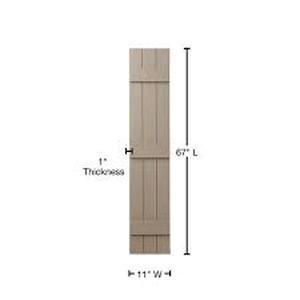 lot 55 image: 10.87 in. x 67.25 in. Polypropylene Plastic 3-Board Closed Board and Batten Shutters Pair in Pebblestone Clay