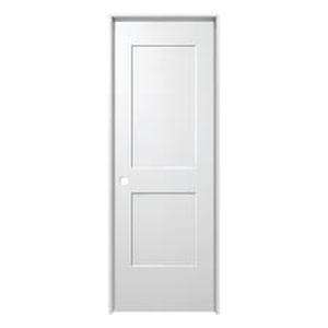 lot 44 image: JELD-WEN 30 in. x 80 in. 2 Panel Monroe Primed Right-Hand Smooth Solid Core Molded Composite MDF Single Prehung Interior Door
