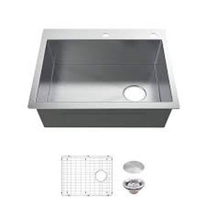 lot 62 image: Glacier Bay  Zero Radius Drop-InUndermount 16G Stainless Steel 30 in. 2-Hole Single Bowl Kitchen Sink with Accessories