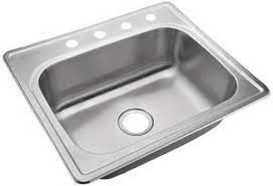 lot 76 image: Tuscany Drop-In 25 Stainless Steel 4-Hole Single Bowl Kitchen Sink
