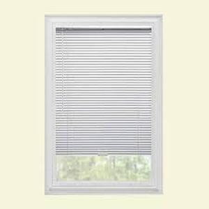 lot 67 image: Hampton Bay  White Cordless Room Darkening 1 in. Vinyl Mini Blind for Window or Door - 58 in. W x 72 in. L