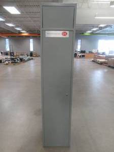 Steel Uniform Hamper Locker, MISSING KEY, In nice condition, Approximate Dimensions 16 12 x 16 x 77 12 Tall. - Used in Retail Store - SOLD AS IS