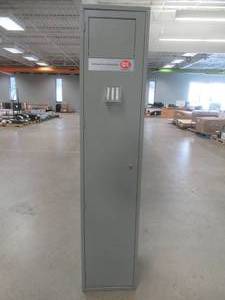 Steel Uniform Hamper Locker, MISSING KEY, In nice condition, Approximate Dimensions 16 12 x 16 x 77 12 Tall. - Used in Retail Store - SOLD AS IS
