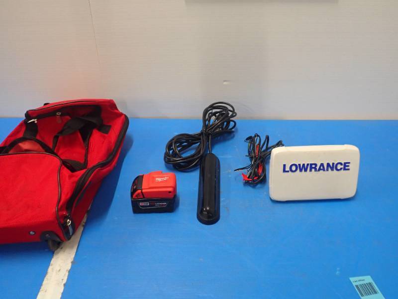 Lowrance Elite-7 Ti Depth Finder  Unit is in great working condition  Does NOT include duffel bag or battery  it is currently rigged up to run on a Milwaukee drill battery converter ($250 reserve on this lot)