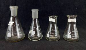 lot 49 image: Lot of 4 Various Ehrlenmeyer Flasks